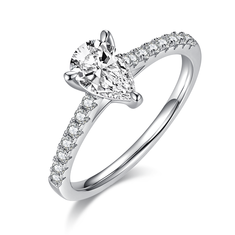 Micro inlaid pear shaped S925 silver plated white gold moissanite diamond women's ring 1.0 carat D-grade