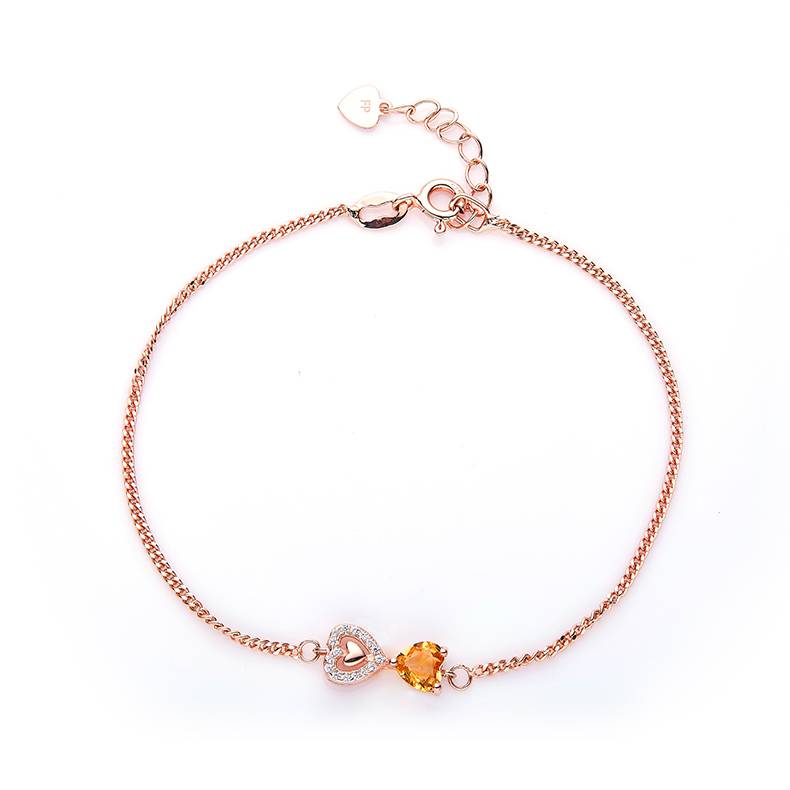 S925银镀玫瑰金天然黄水晶NecklaceBracelet套装