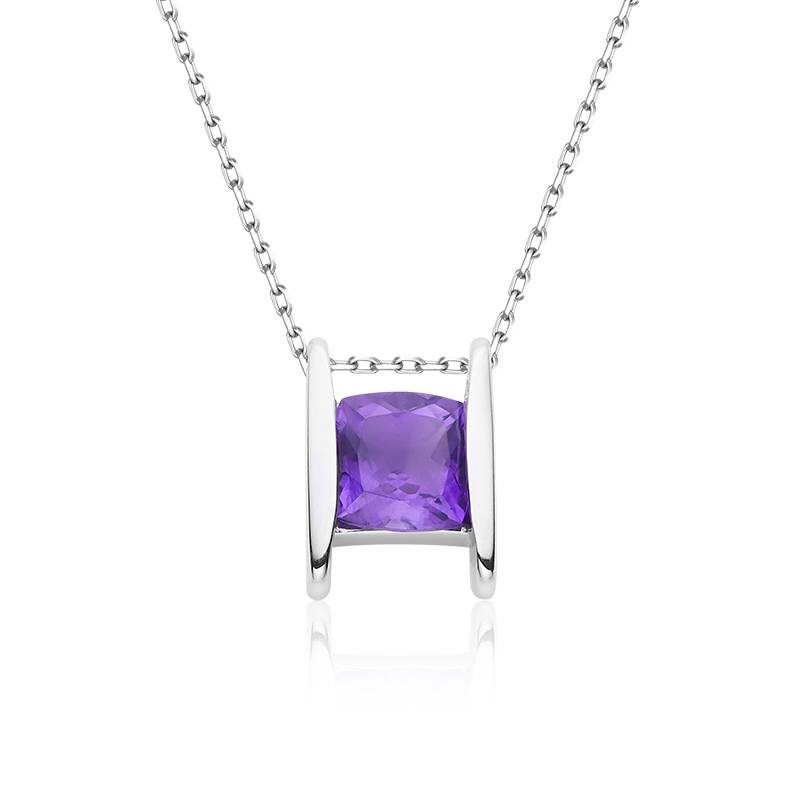 S925银镀白金石榴石/紫水晶/托帕石Necklace