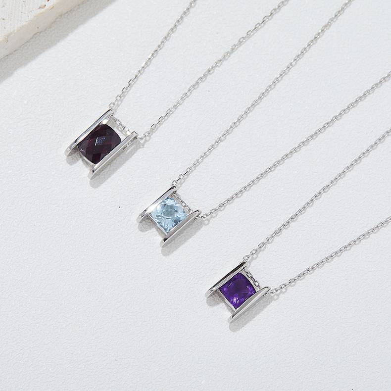 S925银镀白金石榴石/紫水晶/托帕石Necklace