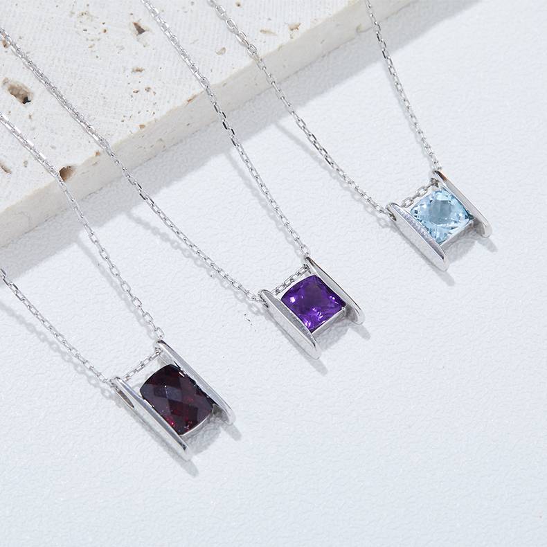 S925银镀白金石榴石/紫水晶/托帕石Necklace