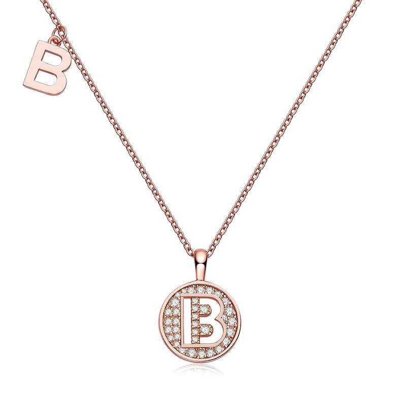 B pendant S925 silver plated rose gold Moissanite diamond light luxury letter necklace