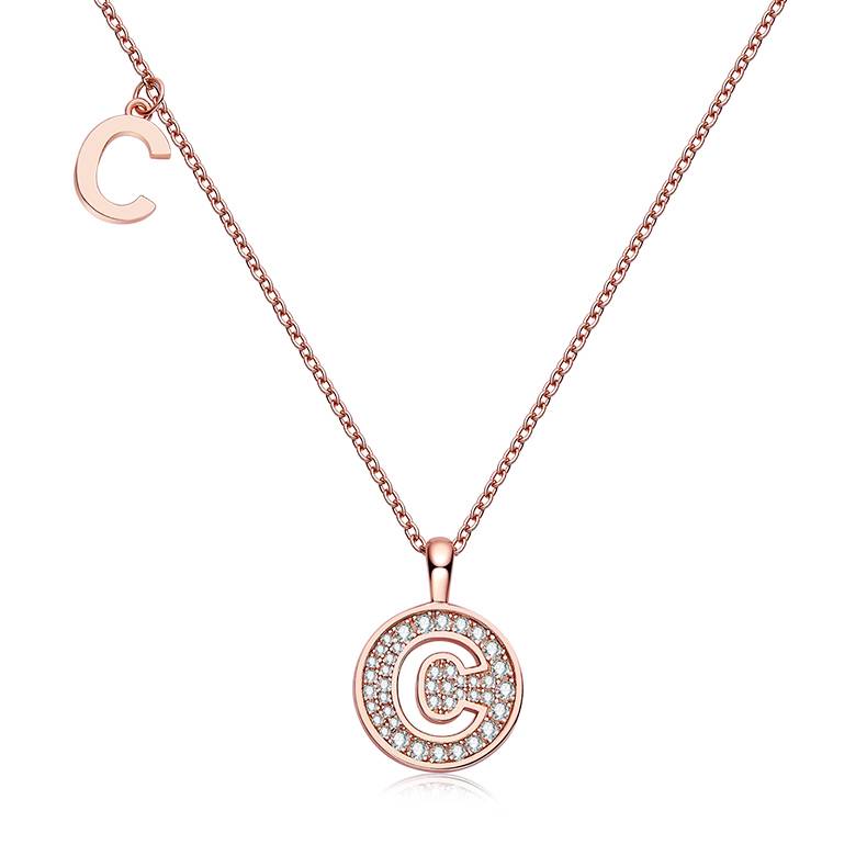 C pendant S925 silver plated rose gold Moissanite diamond light luxury letter necklace