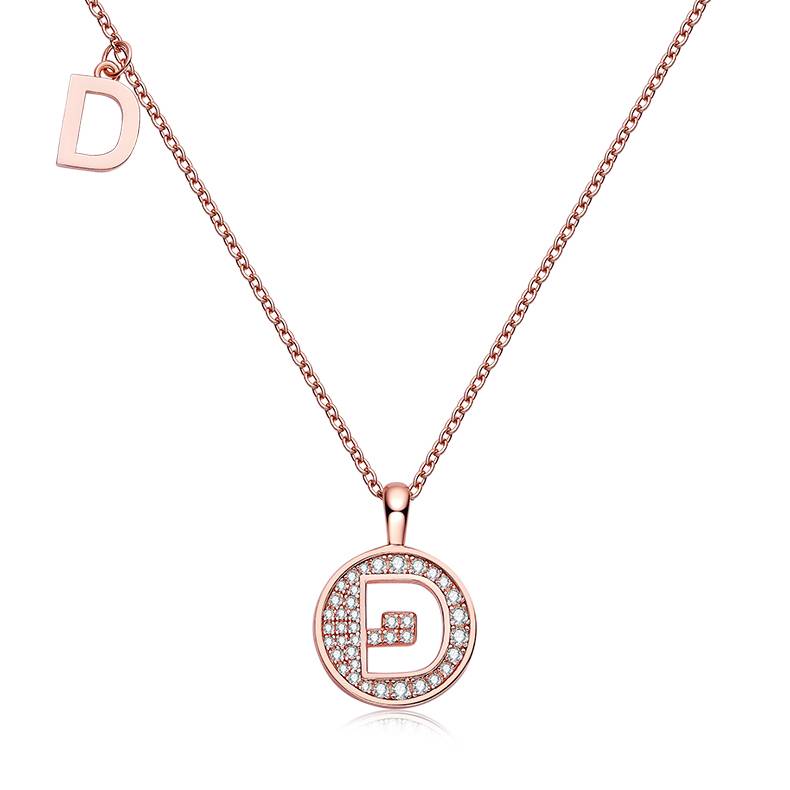 D pendant S925 silver plated rose gold Moissanite diamond light luxury letter necklace