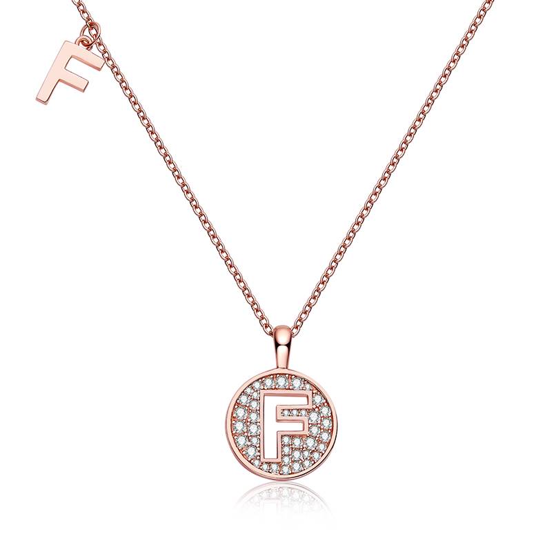 F pendant S925 silver plated rose gold Moissanite diamond light luxury letter necklace