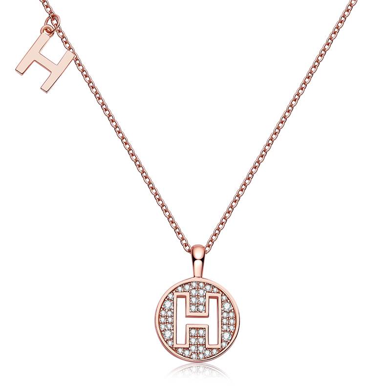 H-shaped pendant S925 silver plated rose gold Moissanite diamond light luxury letter necklace