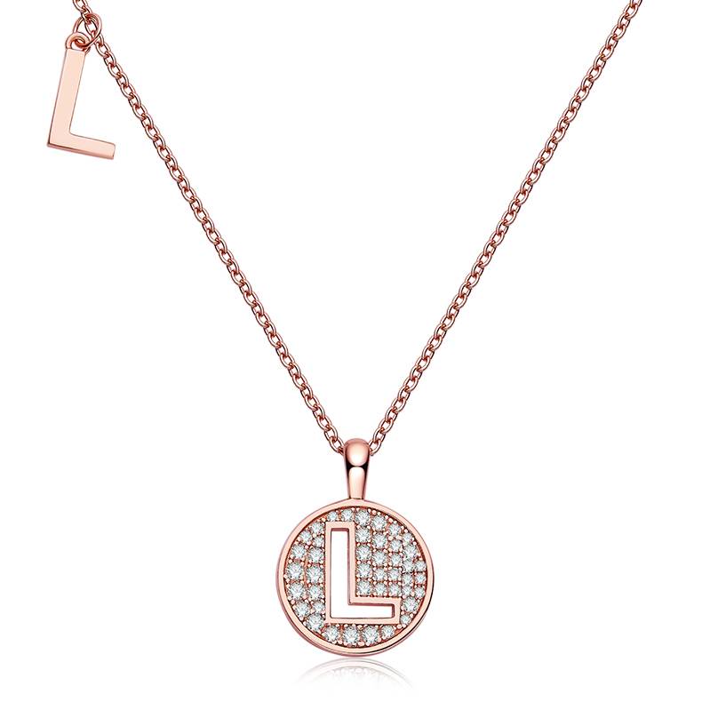 L pendant S925 silver plated rose gold Moissanite light luxury letter necklace