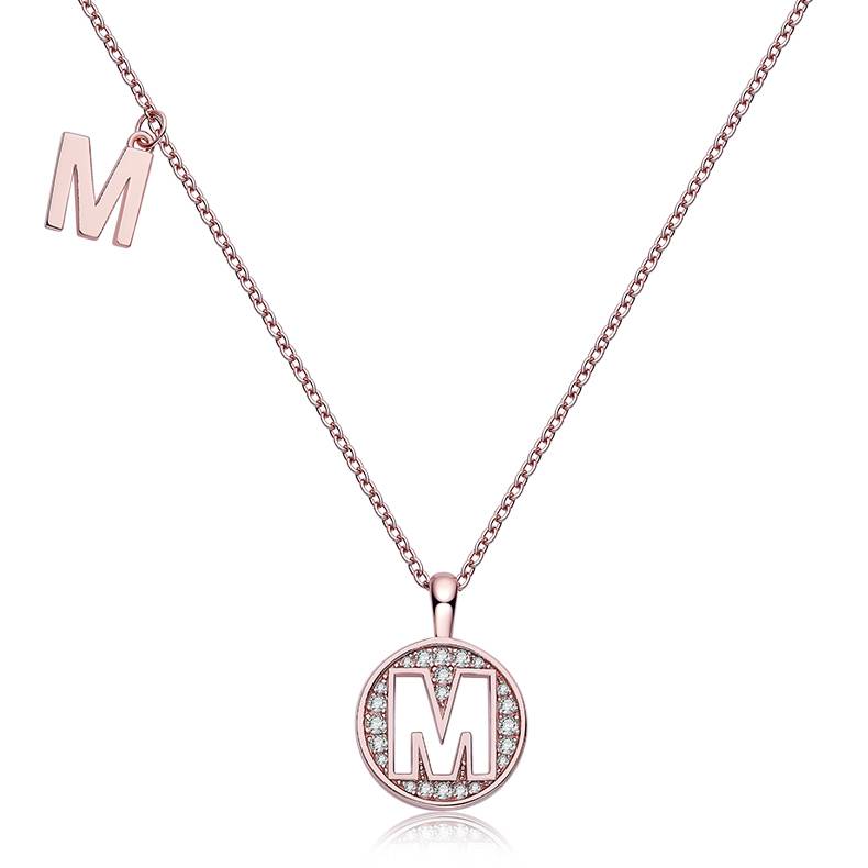 M-style pendant S925 silver plated rose gold Moissanite diamond light luxury letter necklace