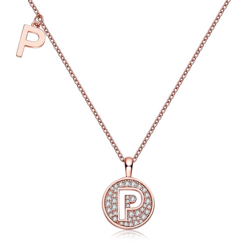 P pendant S925 silver plated rose gold Moissanite light luxury letter necklace