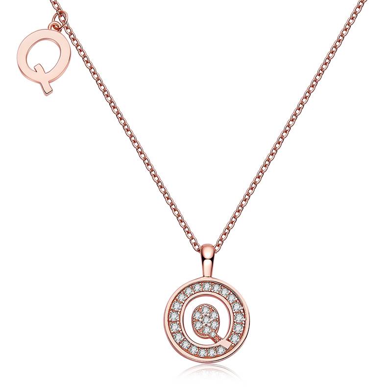 Q-style pendant S925 silver plated rose gold Moissanite diamond light luxury letter necklace
