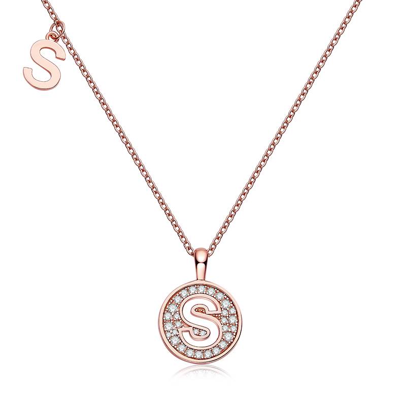 S pendant S925 silver plated rose gold Moissanite diamond light luxury letter necklace