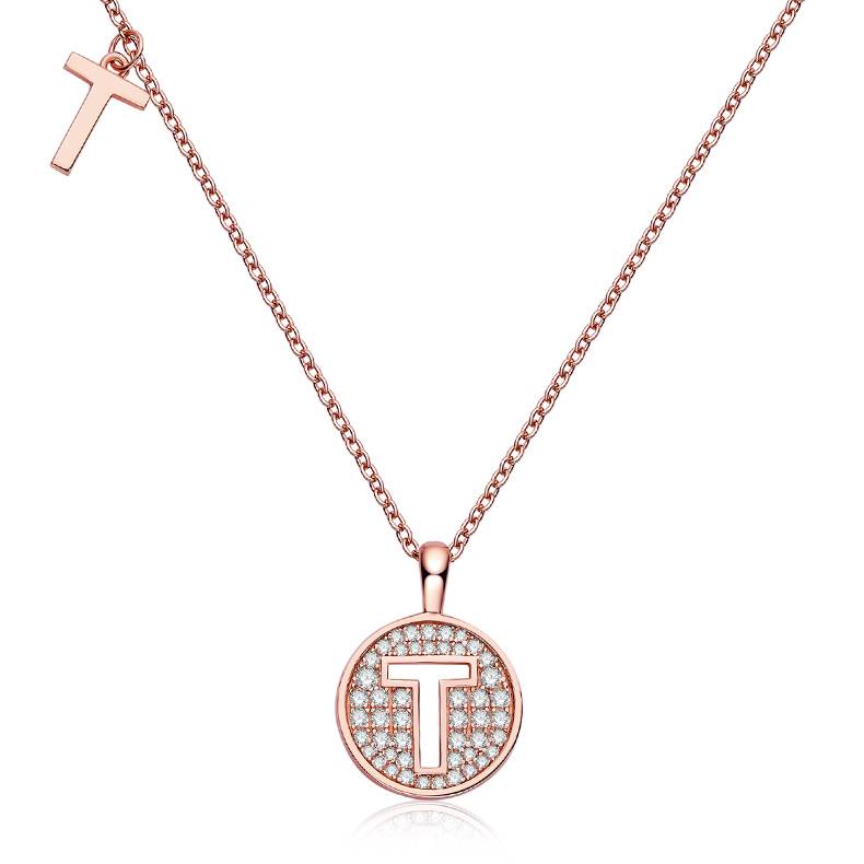 T pendant S925 silver plated rose gold Moissanite diamond light luxury letter necklace
