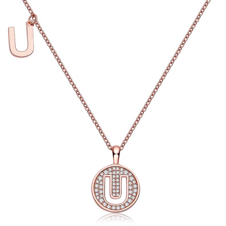 U-shaped pendant S925 silver plated rose gold Moissanite diamond light luxury letter necklace