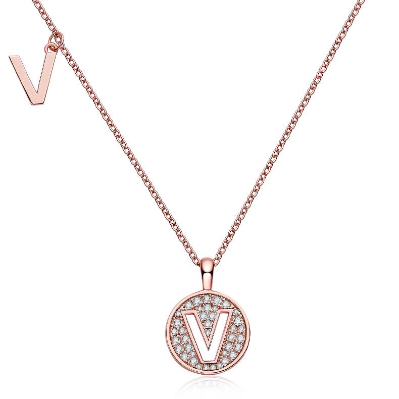 V pendant S925 silver plated rose gold Moissanite light luxury letter necklace