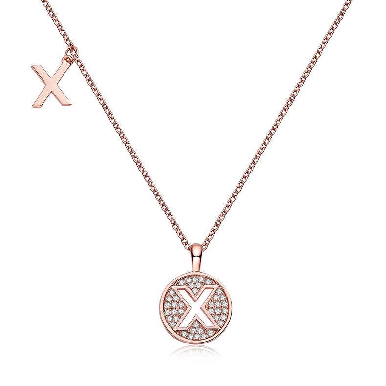 X pendant S925 silver plated rose gold Moissanite diamond light luxury letter necklace