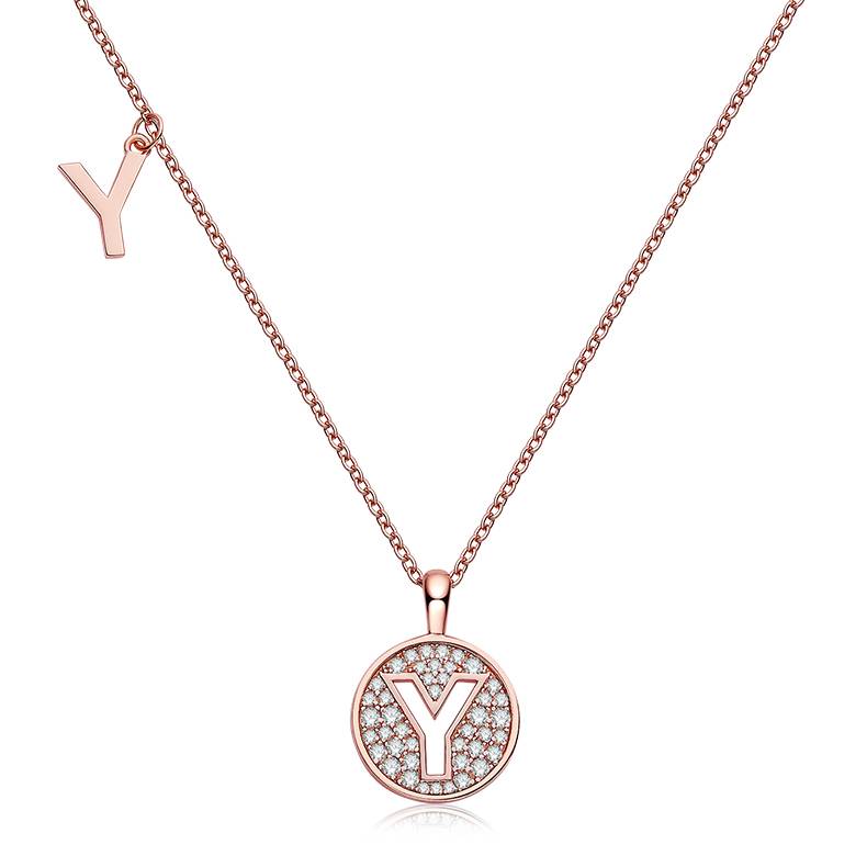 Y-shaped pendant S925 silver plated rose gold Moissanite light luxury letter necklace