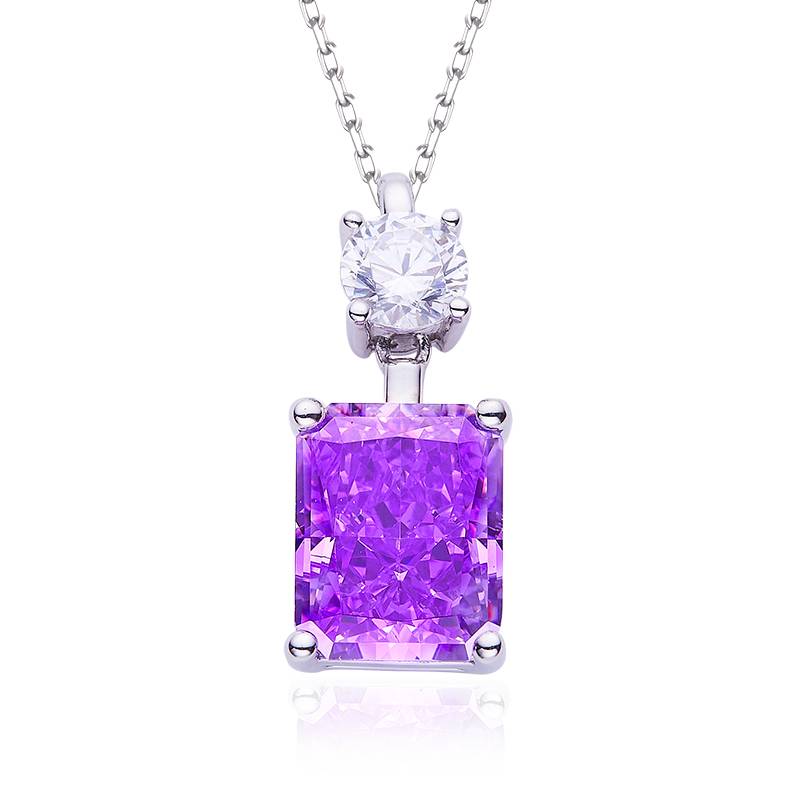 P1917997 长方形高碳钻培育祖母绿S925银镀白金Pendant主石10*8mmmm/3.0ct