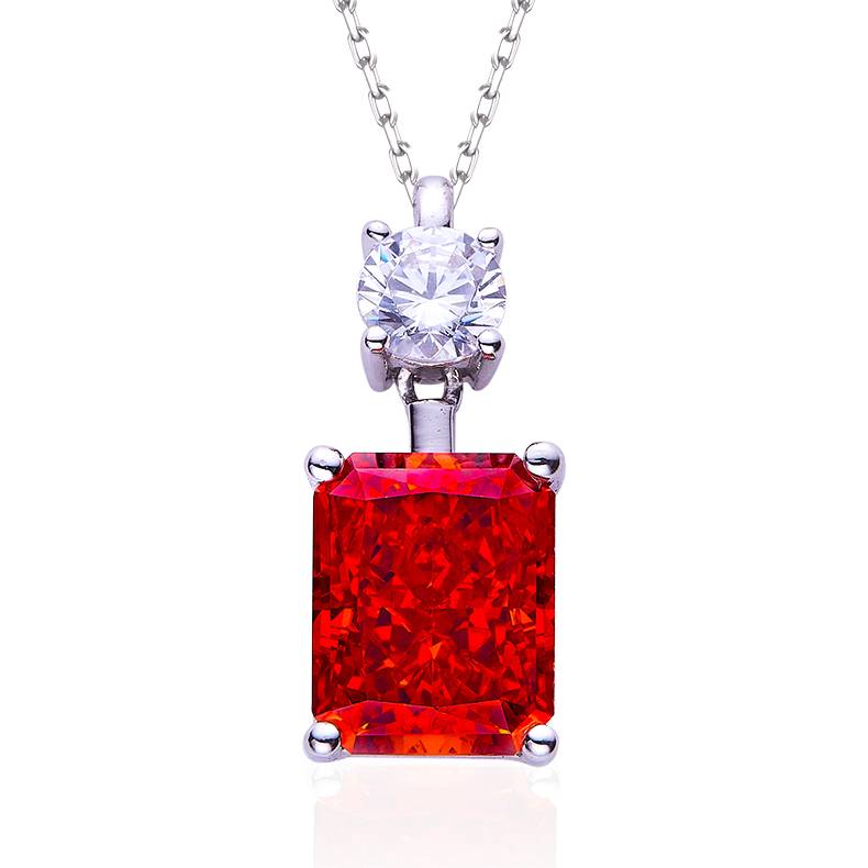 P1917997 长方形高碳钻培育祖母绿S925银镀白金Pendant主石10*8mmmm/3.0ct