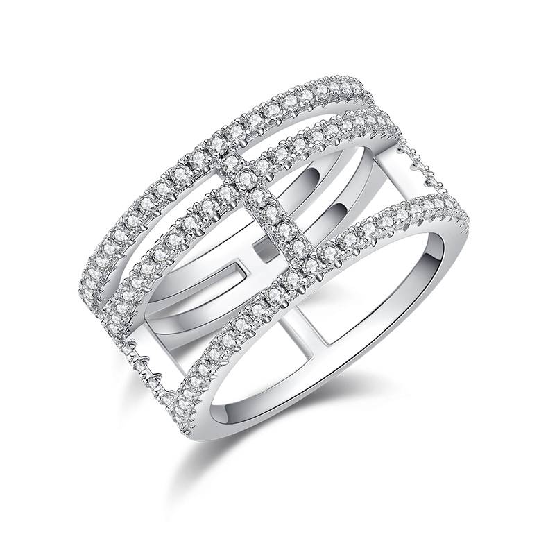 I-shaped ring S925 silver plated platinum, moissanite diamond, and cherry stone