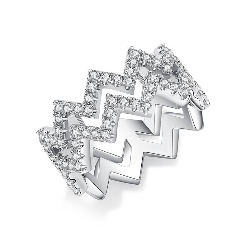 Z-shaped ring S925 silver plated platinum, moissanite diamond, and cherry stone