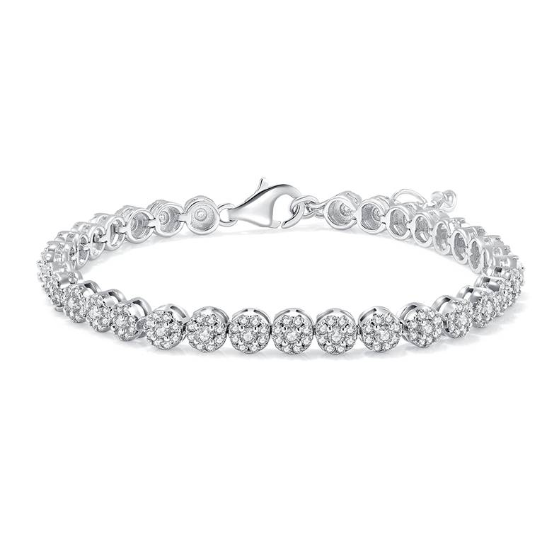 Classic圆包网球BraceletS925银镀18K白金MoissaniteD级3.5ct18CM