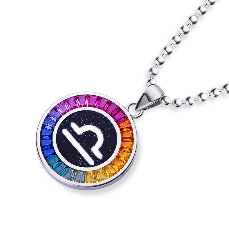 天秤座彩虹色合成宝石星座NecklaceS925银镀白金
