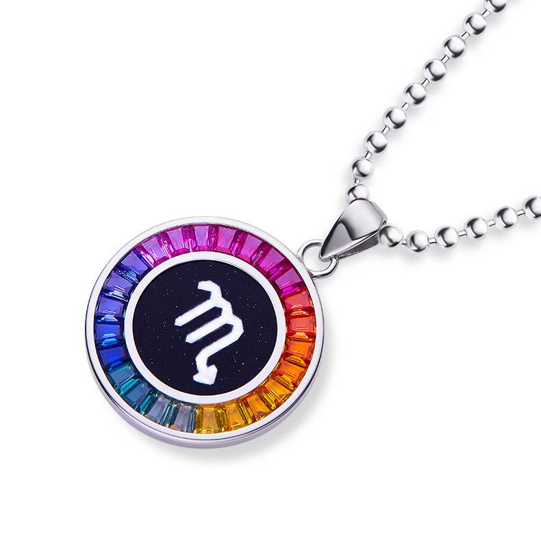 天蝎座彩虹色合成宝石星座NecklaceS925银镀白金