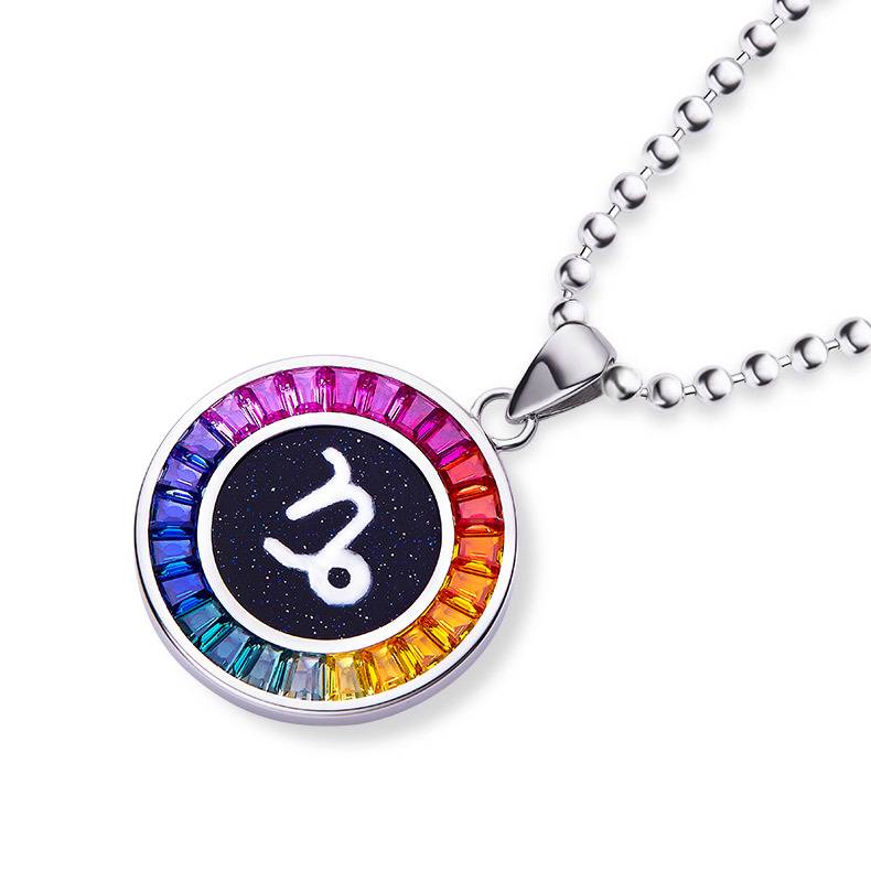 魔蝎座彩虹色合成宝石星座NecklaceS925银镀白金