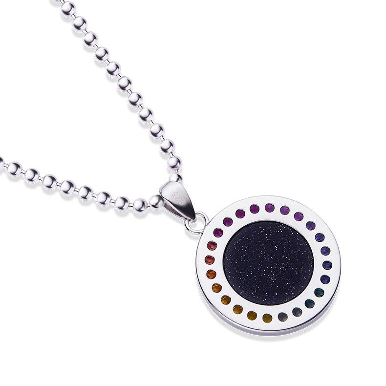 魔蝎座彩虹色合成宝石星座NecklaceS925银镀白金