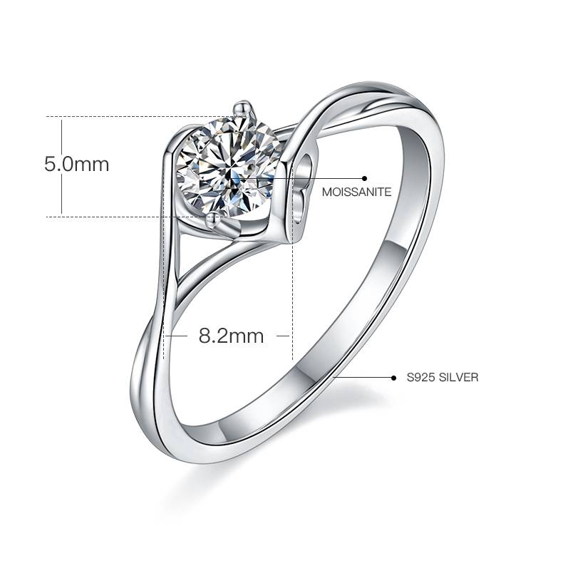 扭臂天使之吻S925银镀白金MoissaniteWomen's Ring50分D级