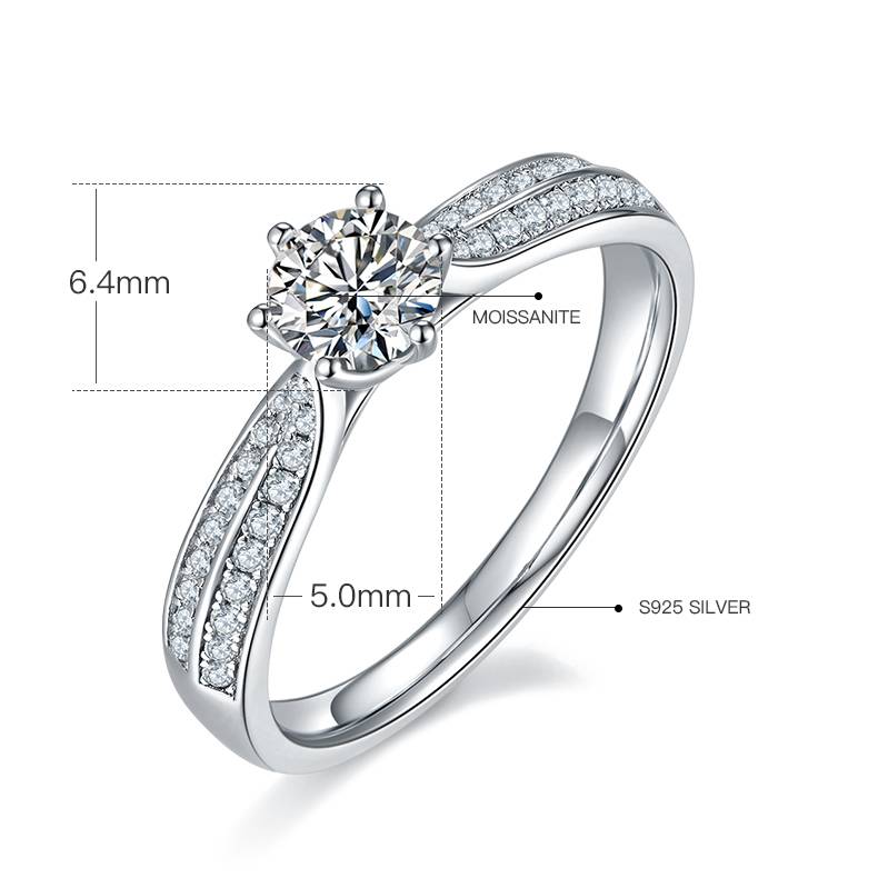 豪镶星光皇后S925银镀白金MoissaniteWomen's Ring50分D级