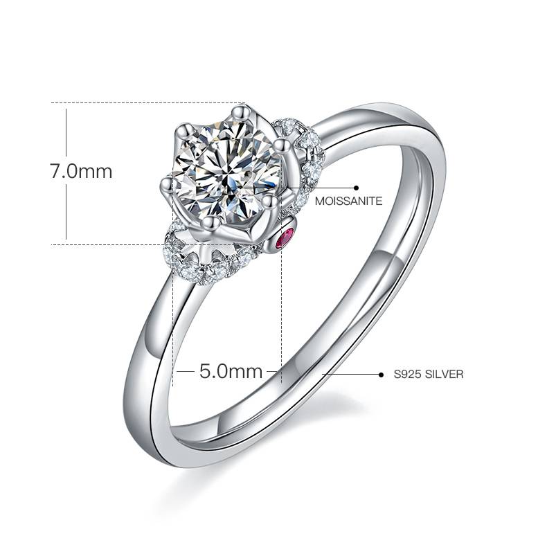 直臂加冕S925银镀白金MoissaniteWomen's Ring50分D级