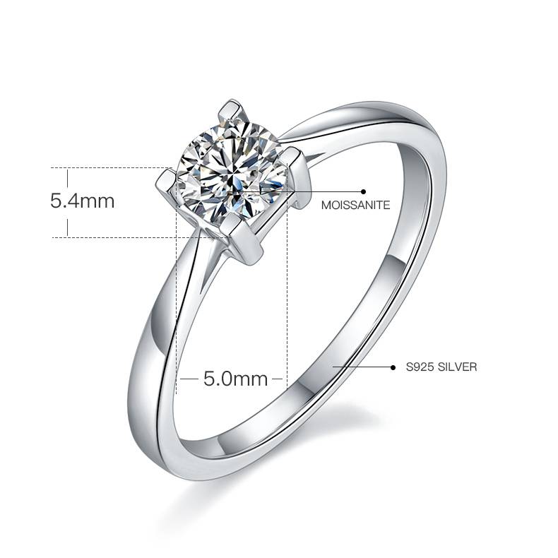 直臂HW字母S925银镀白金MoissaniteWomen's Ring50分D级