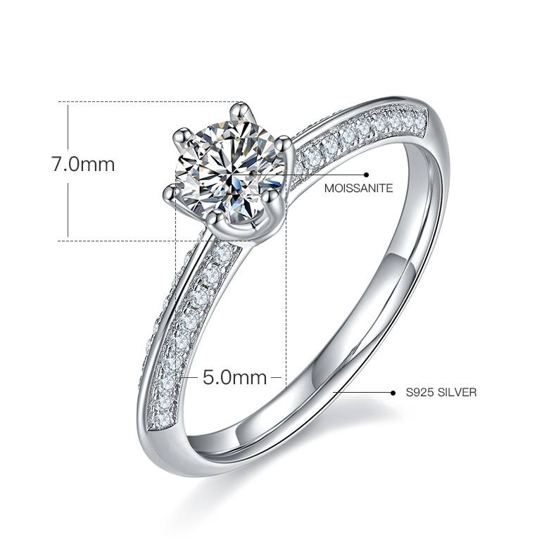 直臂豪镶半壁江山S925银镀白金MoissaniteWomen's Ring50分D级
