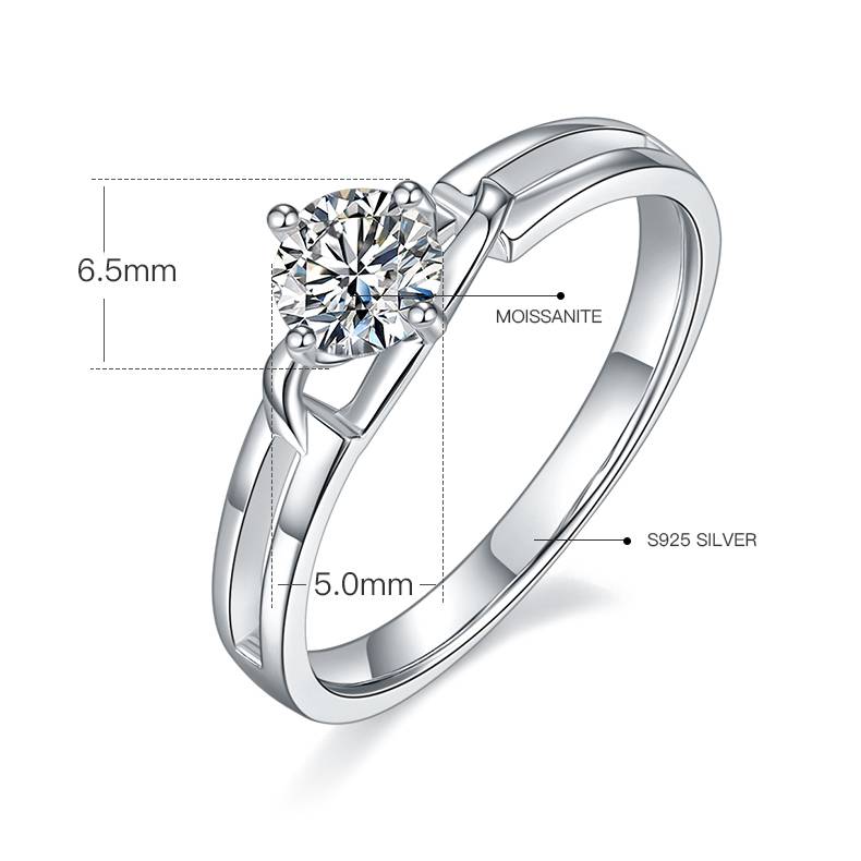 扭臂蝴蝶结S925银镀白金MoissaniteWomen's Ring50分D级