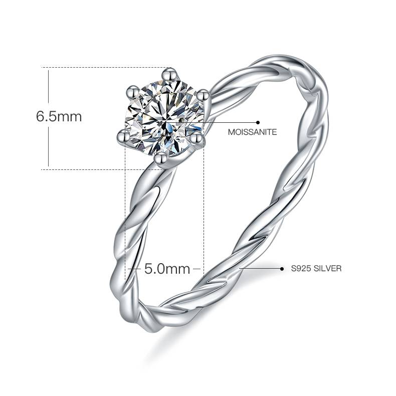 直臂藤蔓S925银镀白金MoissaniteWomen's Ring50分D级