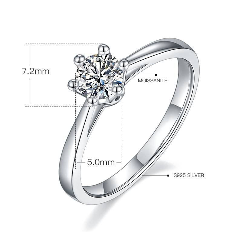 直臂皇冠S925银镀白金MoissaniteWomen's Ring50分D级