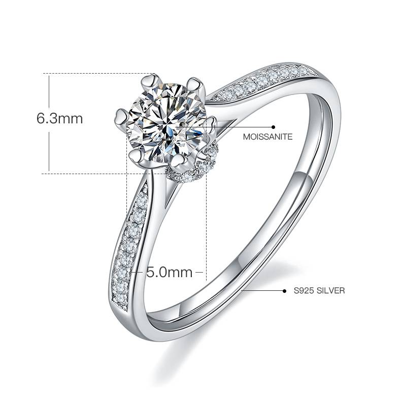 微镶时来运转S925银镀白金MoissaniteWomen's Ring50分D级