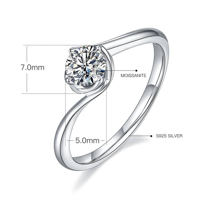 扭臂花蕾S925银镀白金MoissaniteWomen's Ring50分D级