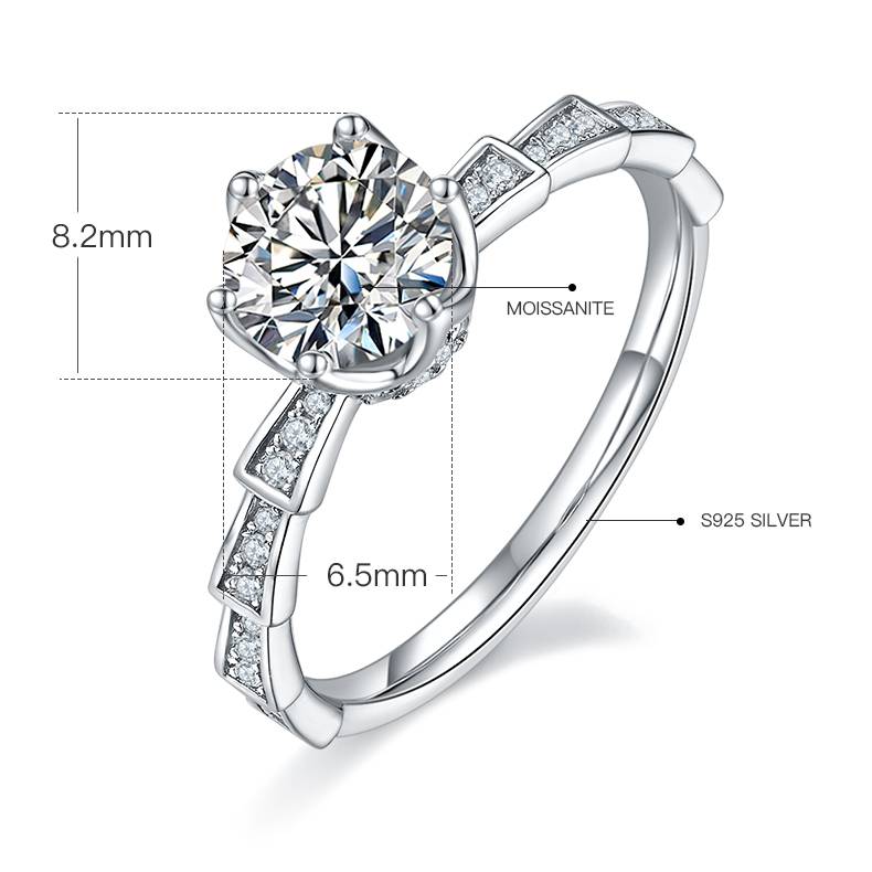 直臂豪镶美杜莎机械蛇S925银镀白金MoissaniteWomen's Ring1ctD级