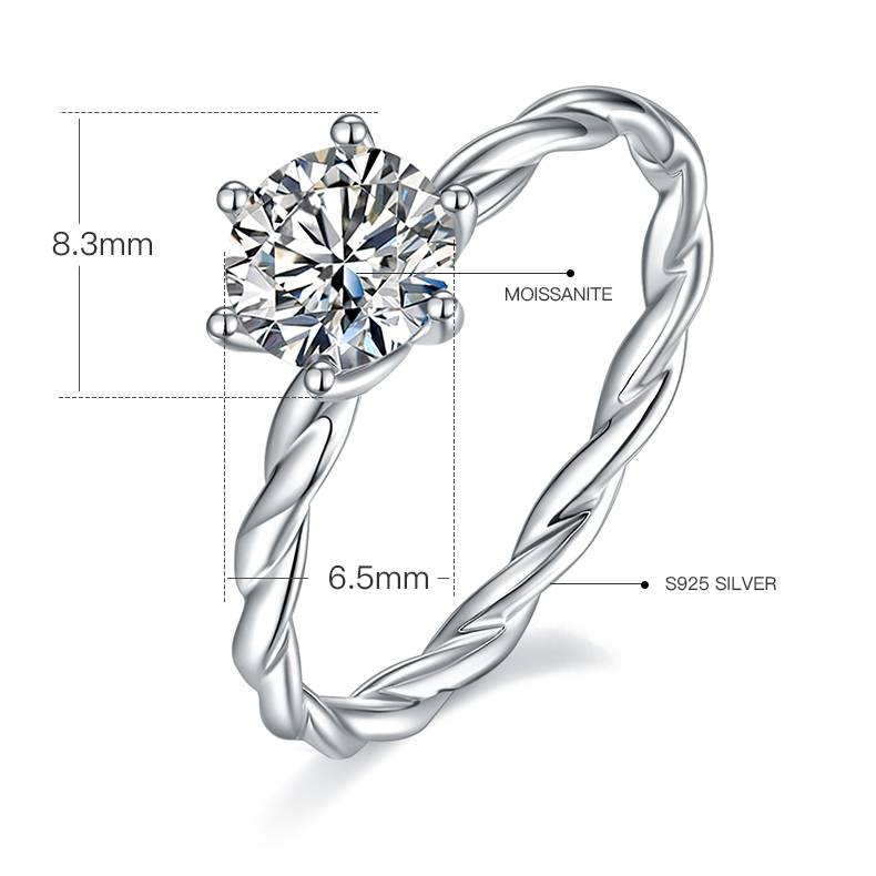 直臂藤蔓S925银镀白金MoissaniteWomen's Ring1ctD级