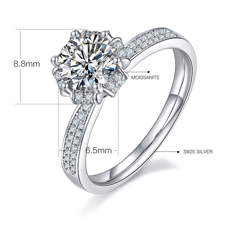 Straight arm wishing pool S925 silver plated platinum Moissanite women's ring 1 carat D-grade