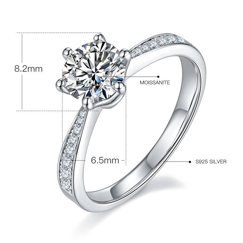 直臂灵动S925银镀白金MoissaniteWomen's Ring1ctD级