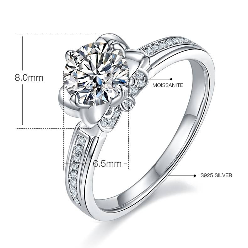 直臂唐嫣同款S925银镀白金MoissaniteWomen's Ring1ctD级