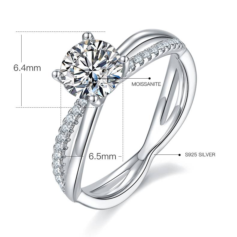 双臂刘诗诗同款S925银镀白金MoissaniteWomen's Ring1ctD级