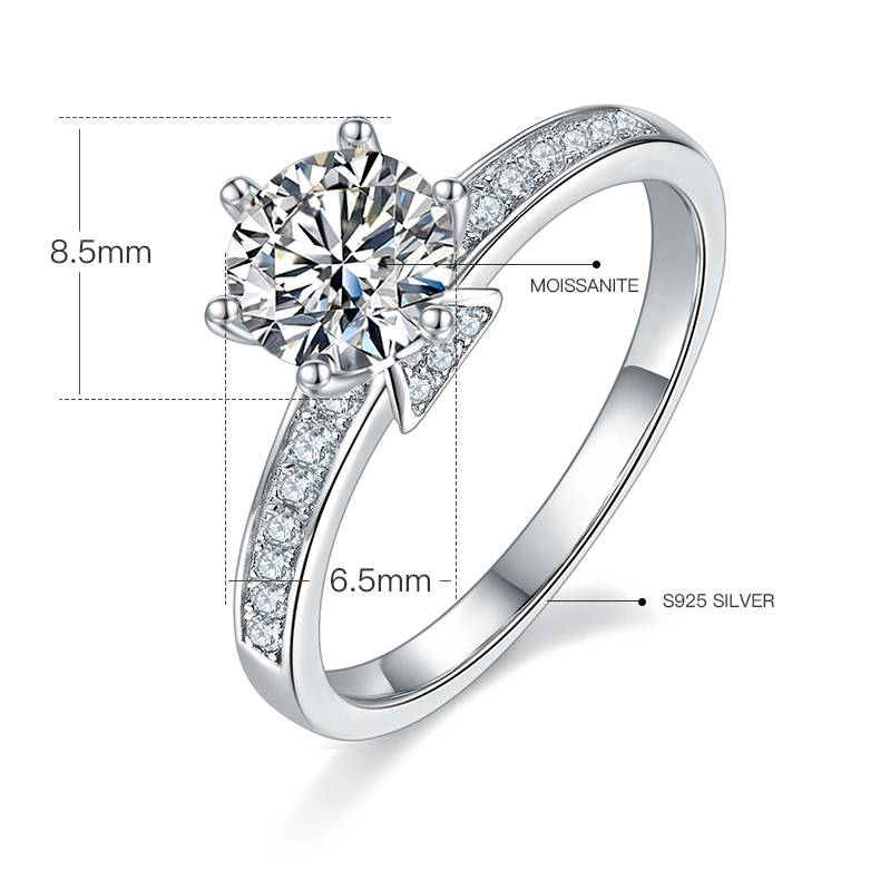 直臂五湖四海微镶S925银镀白金MoissaniteWomen's Ring1ctD级