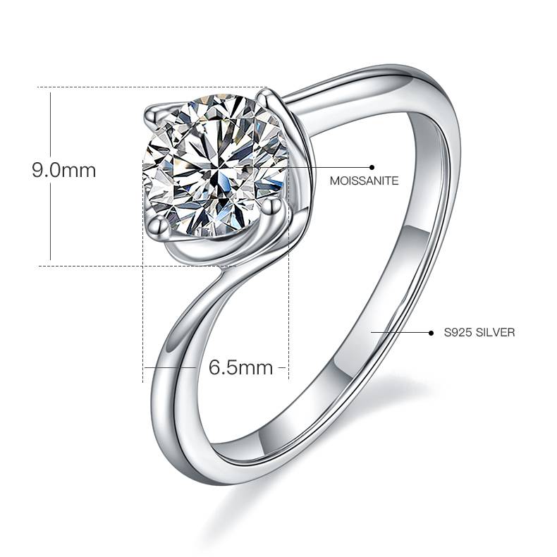 扭臂花蕾S925银镀白金MoissaniteWomen's Ring1ctD级