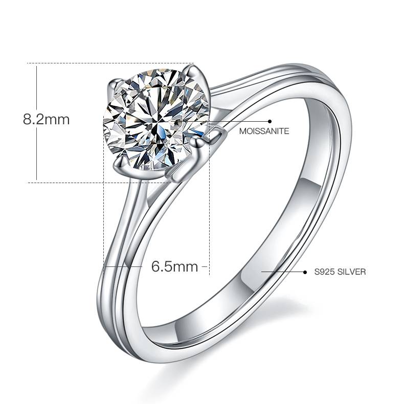 Straight arm Lotus S925 Silver Plated Platinum Moissanite Women's Ring 1 Carat D-Class