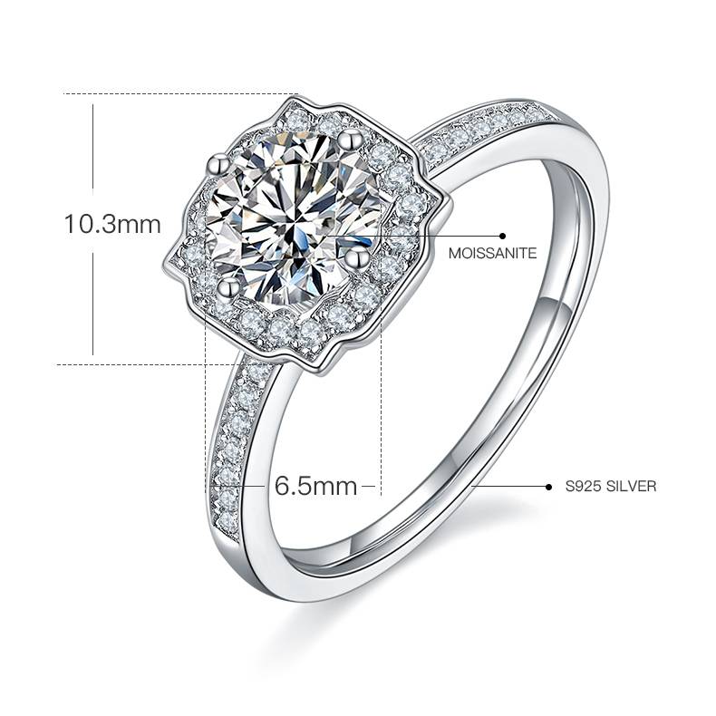 微镶海瑞S925银镀白金MoissaniteWomen's Ring1ctD级