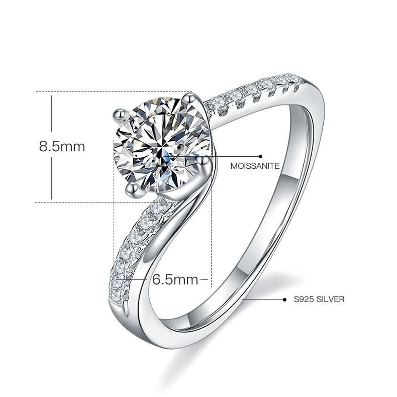 幸福相拥S925银镀白金MoissaniteWomen's Ring1ctD级